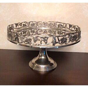 Vintage Godinger Silver Plated Pedestal Round Cake Stand Grape Vine 12" round
